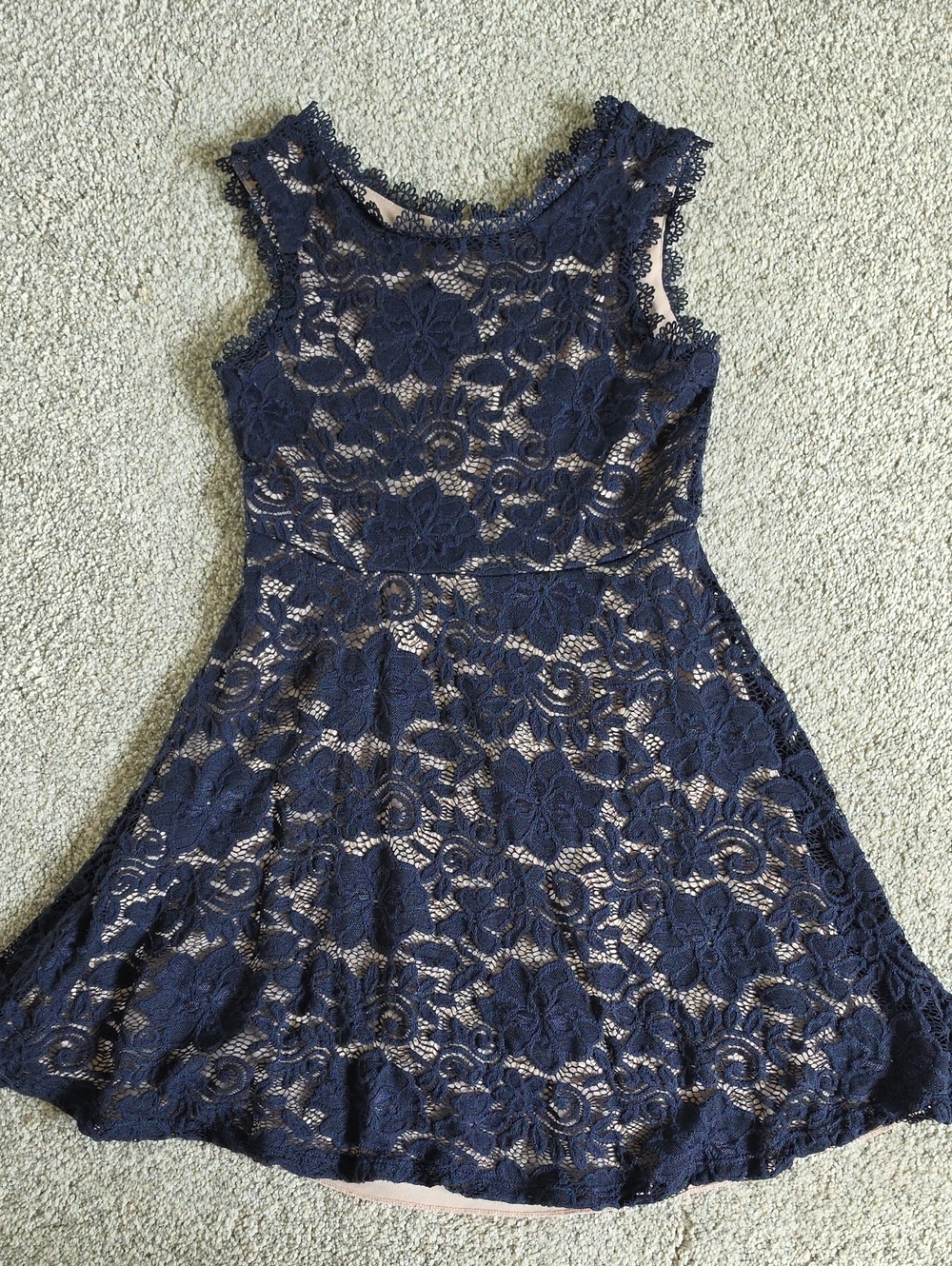 Speechless Navy Lace Dress with Nude Lining